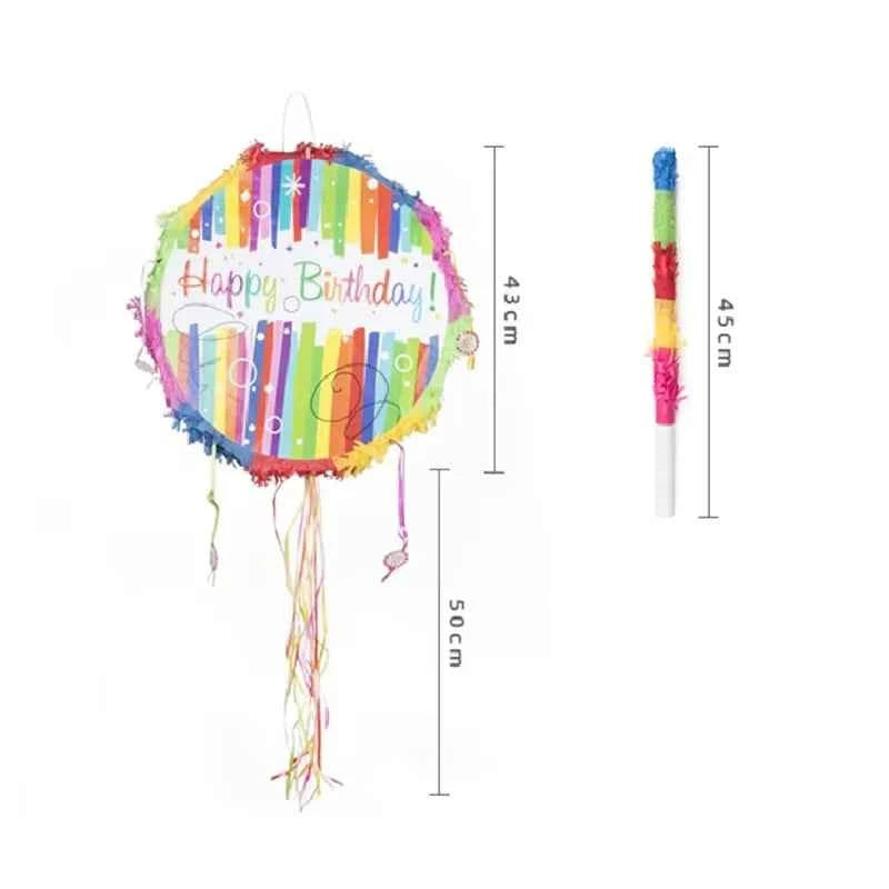 1pcs Happy Birthday Pinata Children's Birthday Party Game Props with Stick Kids Adult Birthday Party Decoration Pinata Toys 43cm