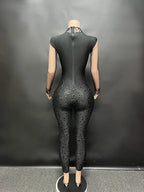 Women's Rhinestone Mesh Jumpsuit | Sheer Party & Stage Outfit