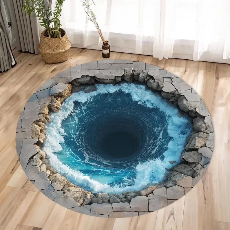 Optical Illusion Rug 3D Vortex Pattern Round Modern Design Retro Home Decoration Carpet