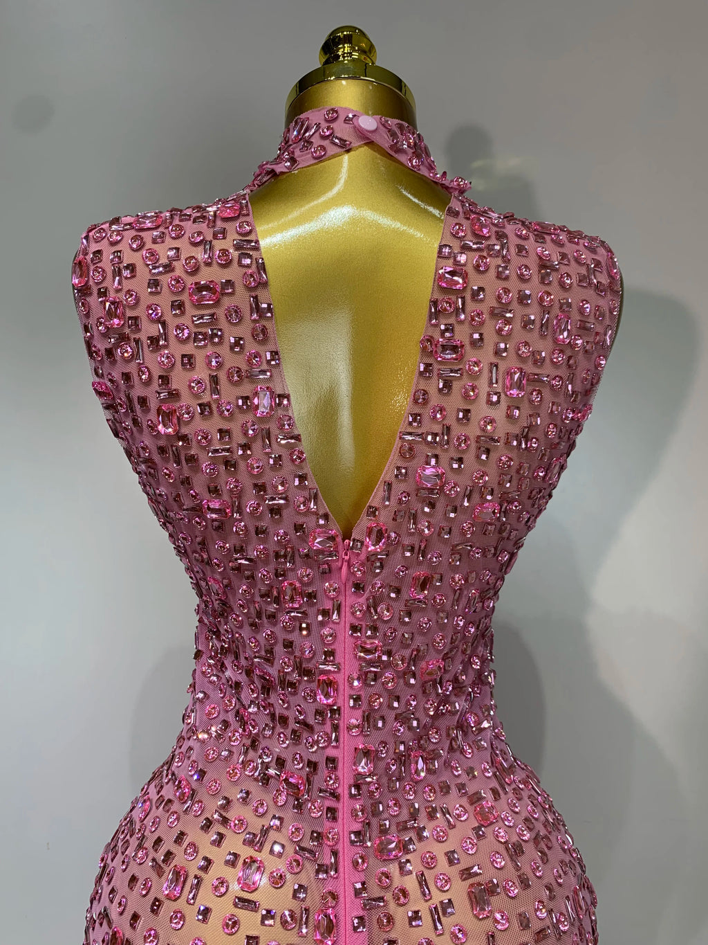 Sparkly Rhinestone Sleeveless Maxi Long Dress See-Through Sheer Mesh Stage Outfit