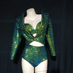 The Stardust Emerald Siren 3-Piece Suit – Luxury Rhinestone Cabaret Ensemble