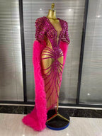 Women Cloak Sleeve Shining Sequins Mesh Ruffles Long Loose Dress Celebrate Performance Costumes Stage Wear