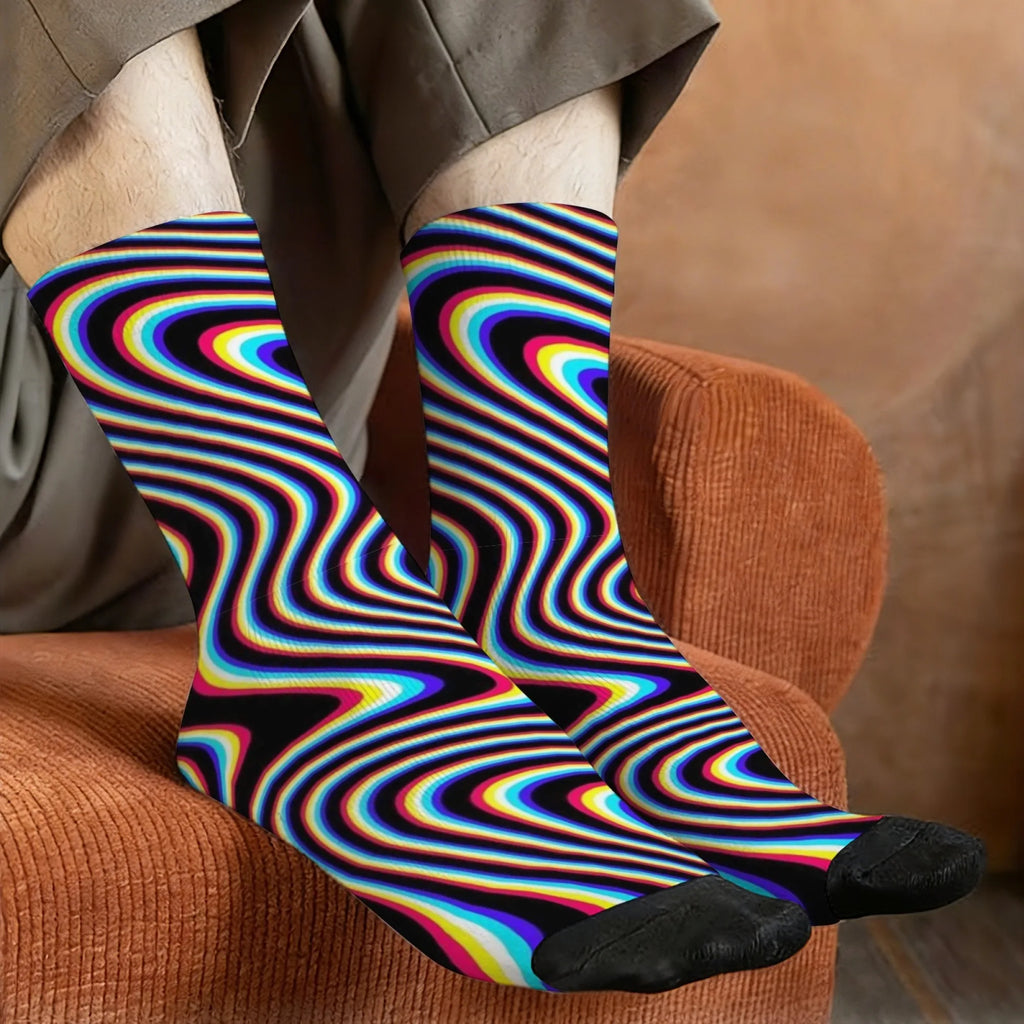 Optical Illusion Fluid Novelty Men's Socks Op Art Crazy Street Hip-Hop Funny Socks Breathable Anti-Slip Casual Sports Socks Gift
