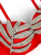 Diamond Rhinestone Leaf Embroidered Bustier Top & Corset Bralette