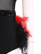 Women's Shiny Sequin Sheer Mesh Feather Latin Jazz Dance Bodysuit