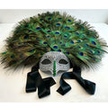 Luxury Peacock Feather Masquerade Mask,Rhinestone Crystal Venetian Mask, Large Feather Fan for Masquerade Ball & Halloween Party - Big Tim's Magic Emporium
