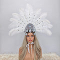 Artisanal Ostrich Feather Showgirl Headdress & Carnival Hair Accessory