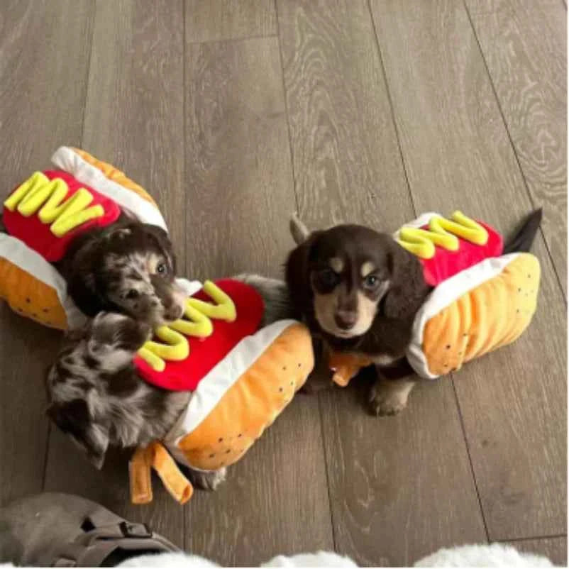 Funny Halloween Dog Costumes Hot Dog Shaped Dachshund Sausage Adjustable Clothes Pet Apparel Dressing Up Cat Party Costume Suit