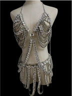 Dazzling Multilayer Crystal Chest & Waist Body Chain Set
