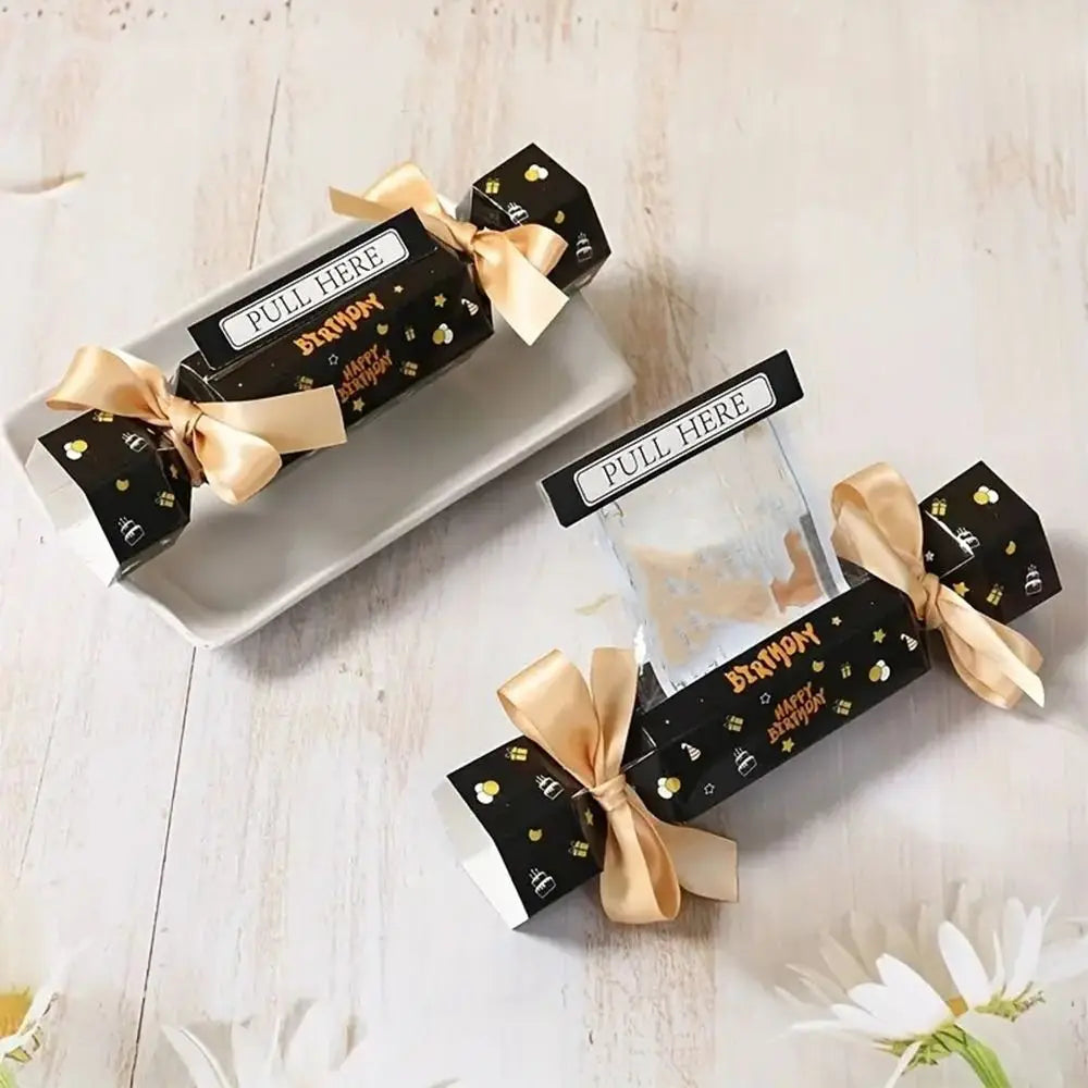 Party Gifts Candy Shape Birthday Money Box Black Gold Paper Money Gift Box Funny with Bags Pull Money Box Birthday Party