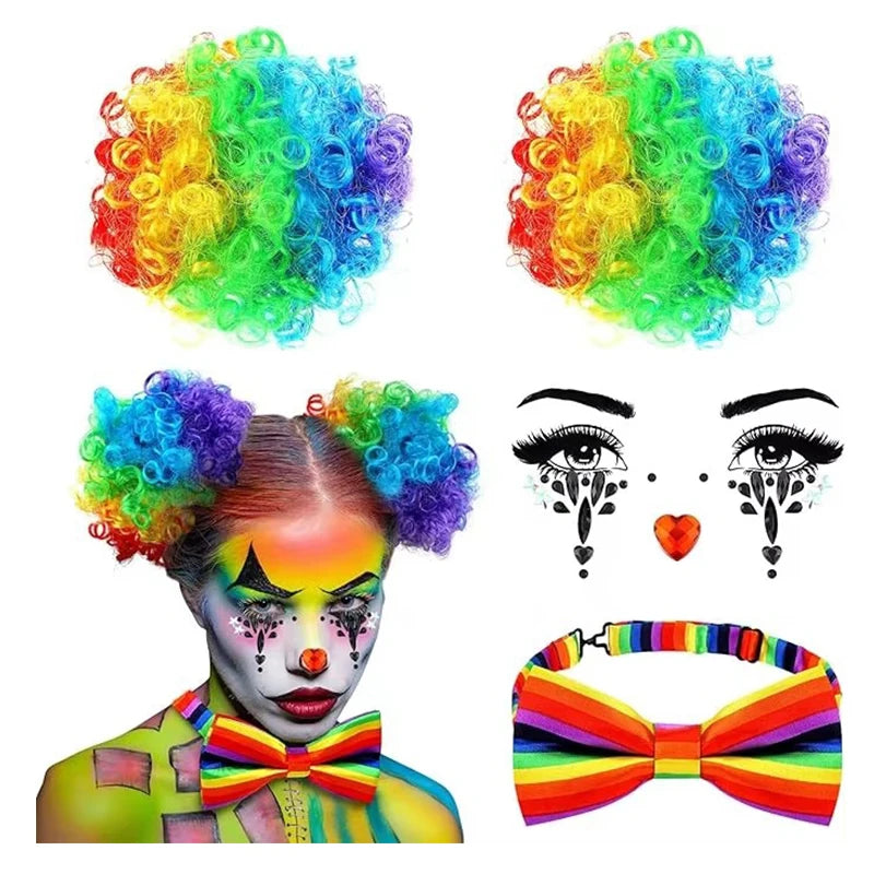 Women Halloween Clown Accessories Rainbow Wig Hair Clip On Puff Buns Clown Bowtie Party Halloween Ball Party Cosplay Costume - Big Tim's Magic Emporium