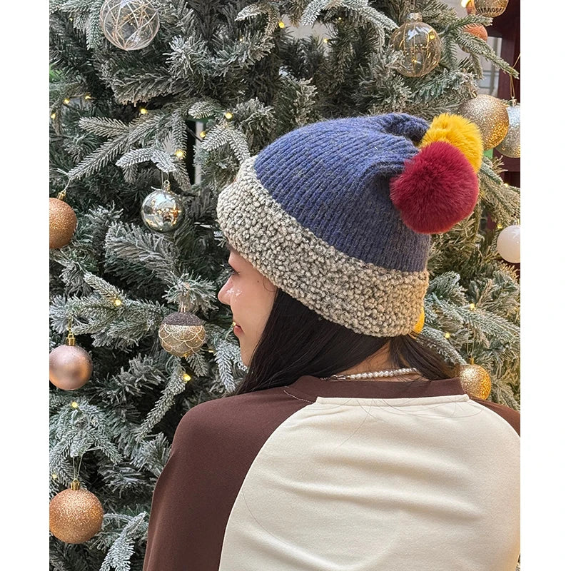 ELFSACK Cute Clown Colorful Pom Pom Warm Knit Beanie For Women - Big Tim's Magic Emporium