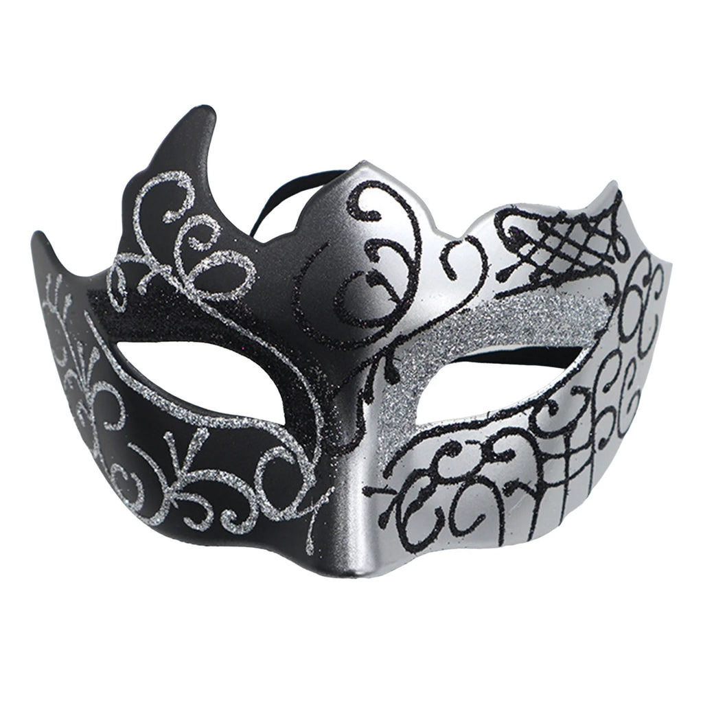 Half-Face Painted Men's Mask Painted with Shiny Powder Venice Style for Halloween Costume Supplies