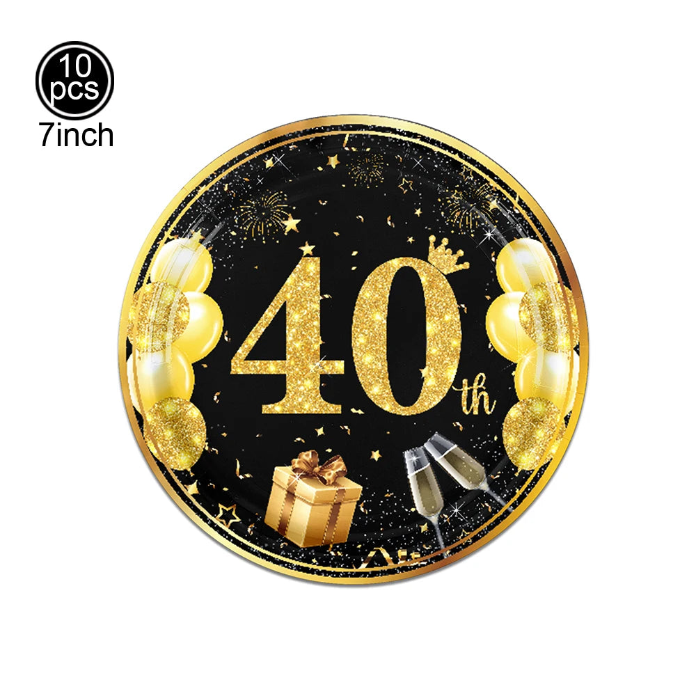 40th Birthday Party Gold Black Birthday Number Paper Box Banner Balloons Birthday Party 40 Year Old Birthday Party Decoration