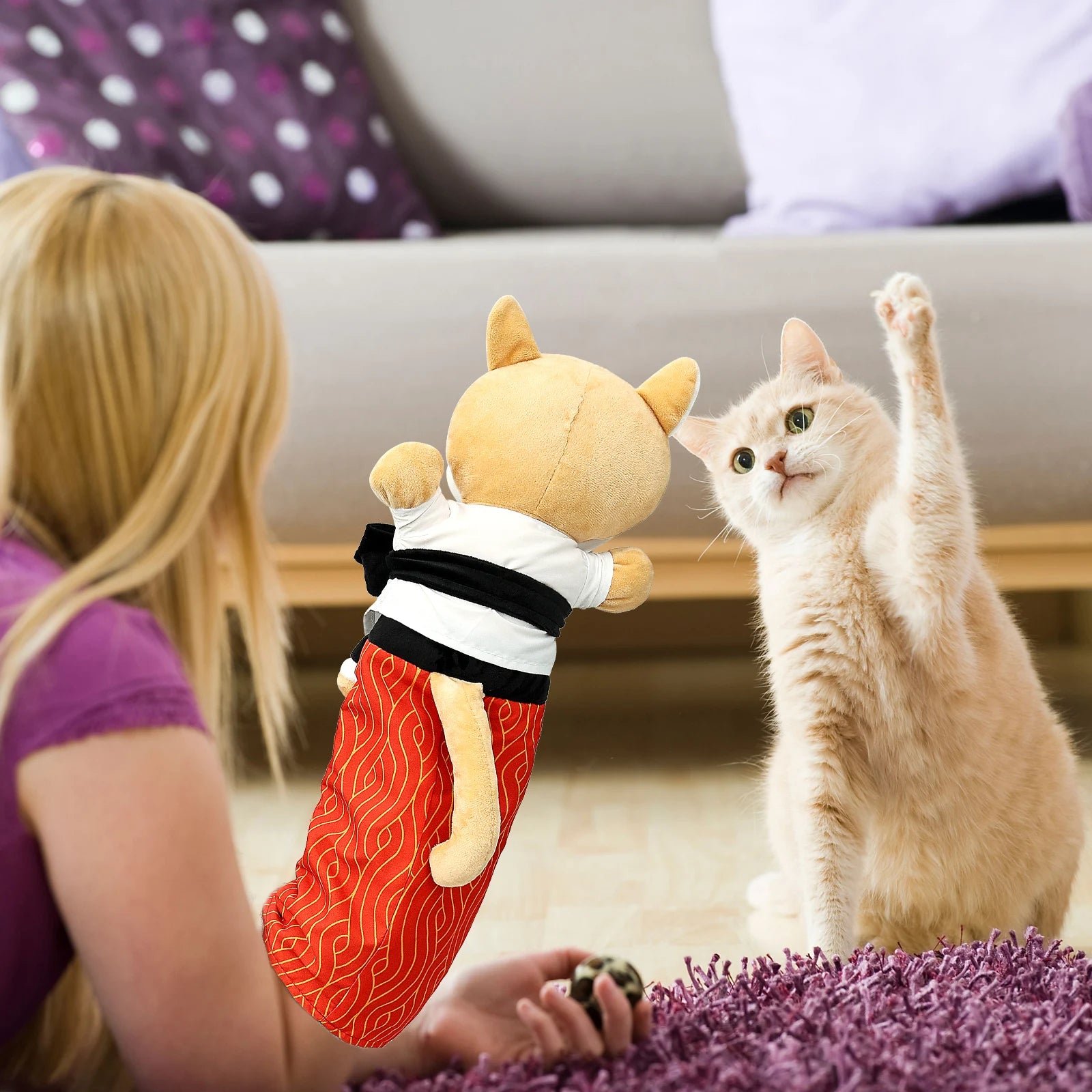 Karate Kitty Puppet Cat Wrestling Plush Play Glove Pet Interactive Dolls Fun Soft Cat Wrestling Boxing Glove Hand Puppets - Big Tim's Magic Emporium
