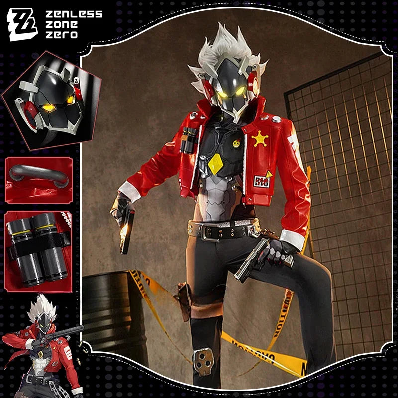 Billy Kid Cosplay Costume Face Cover Lighted Mask Game Zenless Zone Zero Cunning Hares Leather Uniform Halloween Party Men