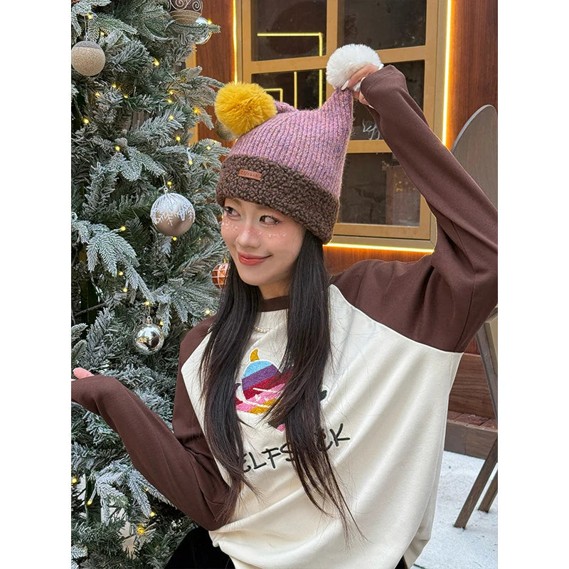 ELFSACK Cute Clown Colorful Pom Pom Warm Knit Beanie For Women - Big Tim's Magic Emporium