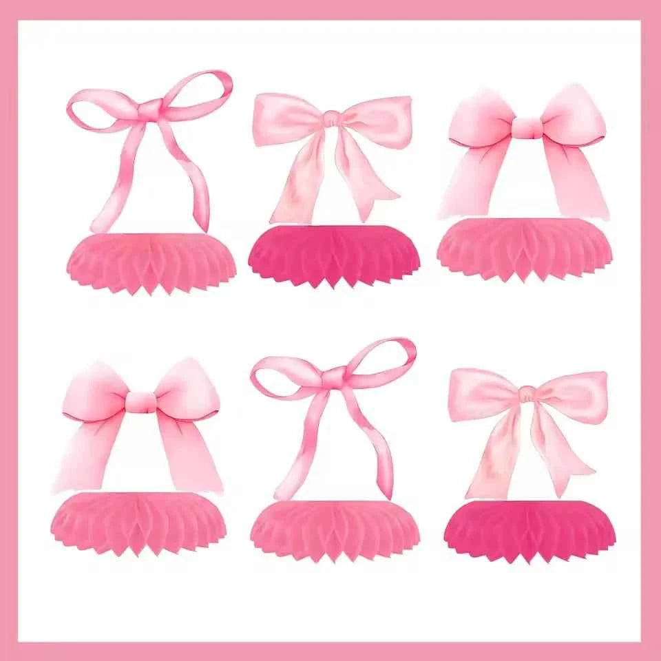 Bow Party Honeycomb Centerpieces Pink Bow Birthday Decorations Bow Baby Shower Decor Coquette Birthday Decorations