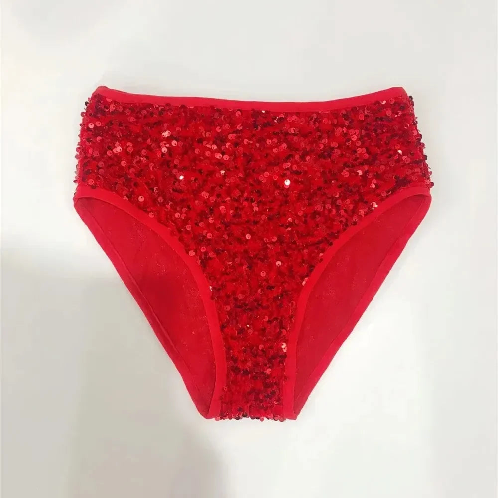 High-Waist Sequined Disco Briefs & Stage Performance Hot Pants