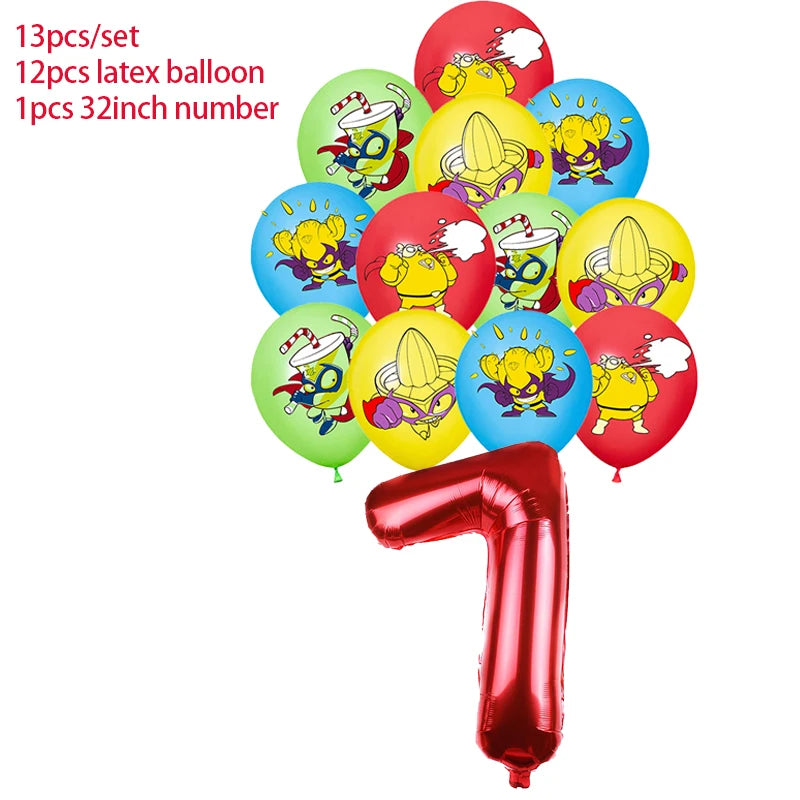 Superzings Birthday Party Decoration Balloon Banner Cake Topper SuperthingsTableware Birthday Party Supplies Baby Shower