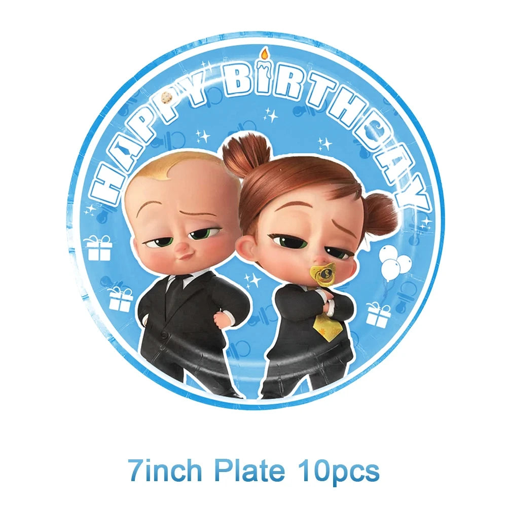 Cartoon Bossed Baby Newborn 1st Birthday Party Decorations Cute Balloons Plates Banner Tableware Set for Kids Party Favors Gifts
