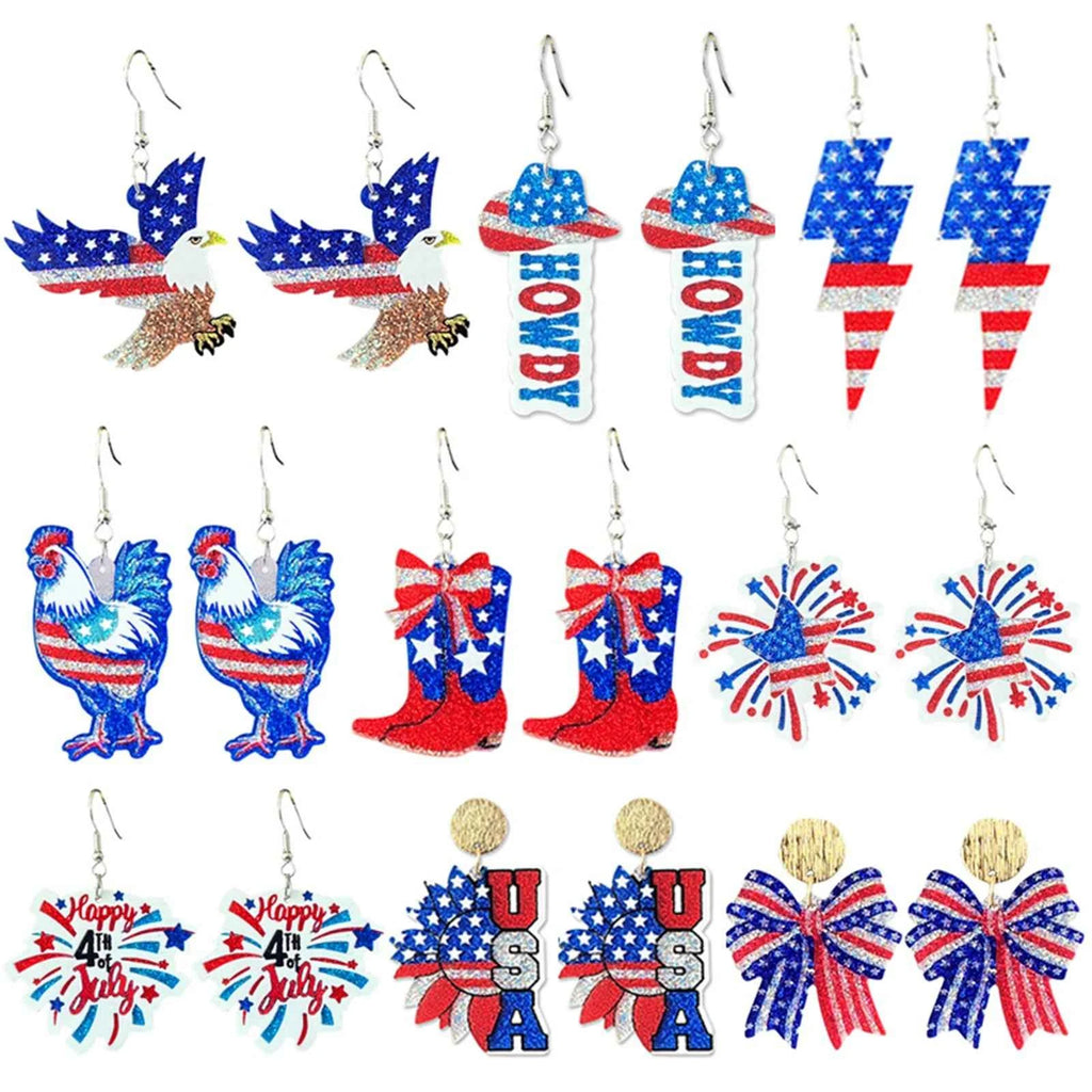 4th Of July Independence Day Earrings Women Sparkling Eagle Boots Bow Festival Celebrate American Flag Pattern Earrings