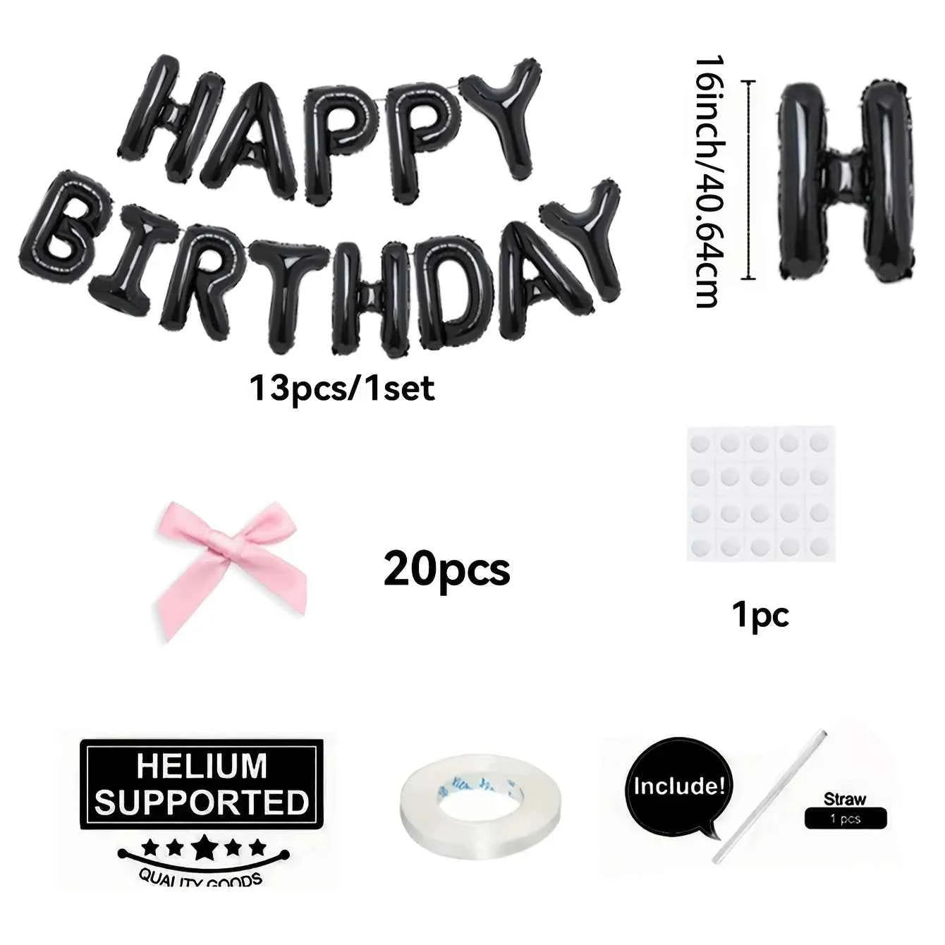 1Set Black White Happy Birthday Pink Bow Balloon Set Girl's Birthday Party Decoration Baby Shower Globos Gift Supplies Letter