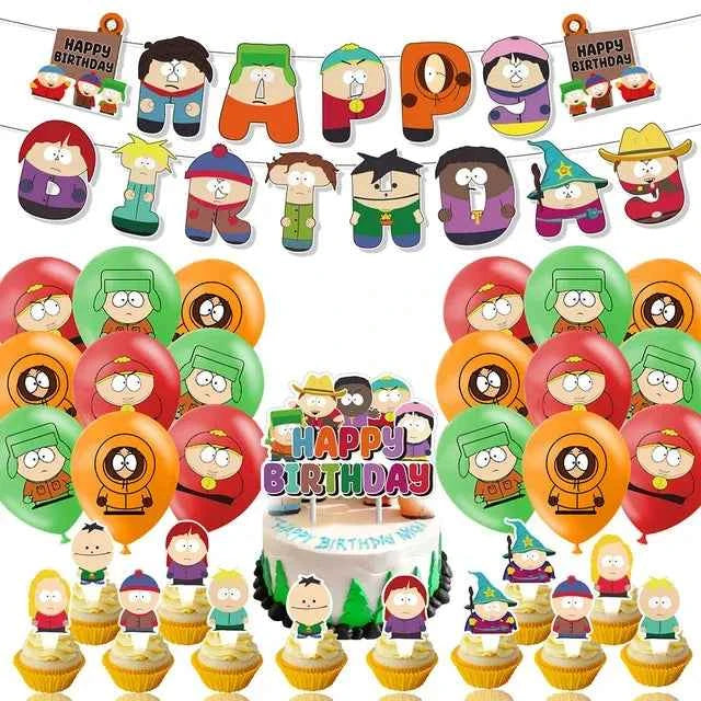 South North Parks Cartoon Theme Birthday Party Decoration Balloon Banner Cake Topper comedy Party Supplies For Baby Shower