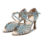 Sparkly AB Rhinestone Latin Dance Shoes Soft Bottom Ballroom Competition Heels