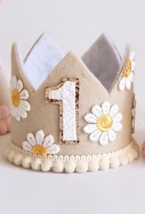 Neutral party hat, 1st birthday, 2nd birthday crown, Cake smash prop, birthday crown, party hat, first birthday girl, boy. - Big Tim's Magic Emporium