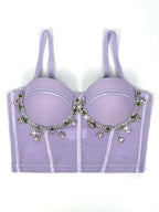 Mesh Bustier Corset Crop Top Diamond Embroidery Tassel Evening Party Bralette
