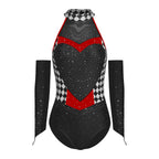Queen of Hearts Rhinestone Halter Bodysuit & Sleeves Checkered Circus Stage Costume Set