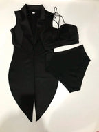 Female Jazz Dance Team Costume Black Yellow Bikini Tailcoat 3 Pieces Set Women Singer Nightclub Sexy Stage Wear Cosplay Outfits