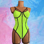 Women's Pole Dance Bodysuit | Gogo Rave & Stage Costume in Green or Rose Red