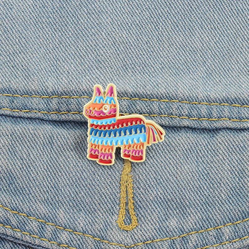Creative Donkey Pinata Brooch Enamel Pins Funny Mexican Pinata Rainbow Donkey Brooches Backpack Lapel Badge Jewelry Gift Friends