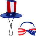 4th of July Dog Outfit, Patriotic Dog Top Hat and Bow Tie Collar Set, Pet Independence Day Costume Accessories for Dogs Cats Pup