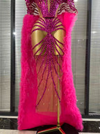 Women Cloak Sleeve Shining Sequins Mesh Ruffles Long Loose Dress Celebrate Performance Costumes Stage Wear