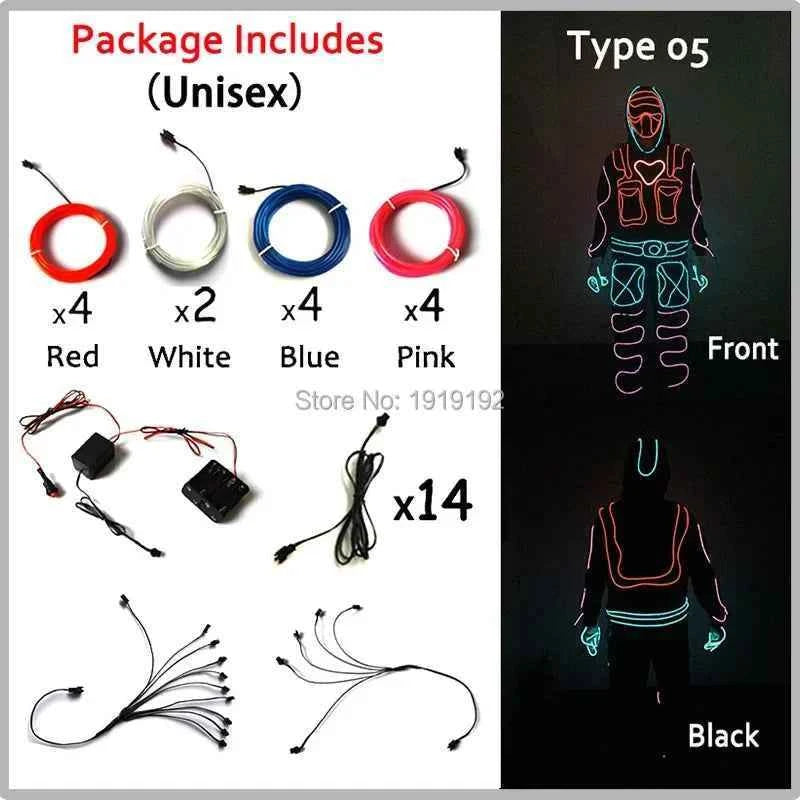 DIY Performance Dance LED Costume Materials Neon Light EL Wire Set Luminous Costumes DIY Materials Dance Talent Show Supplies