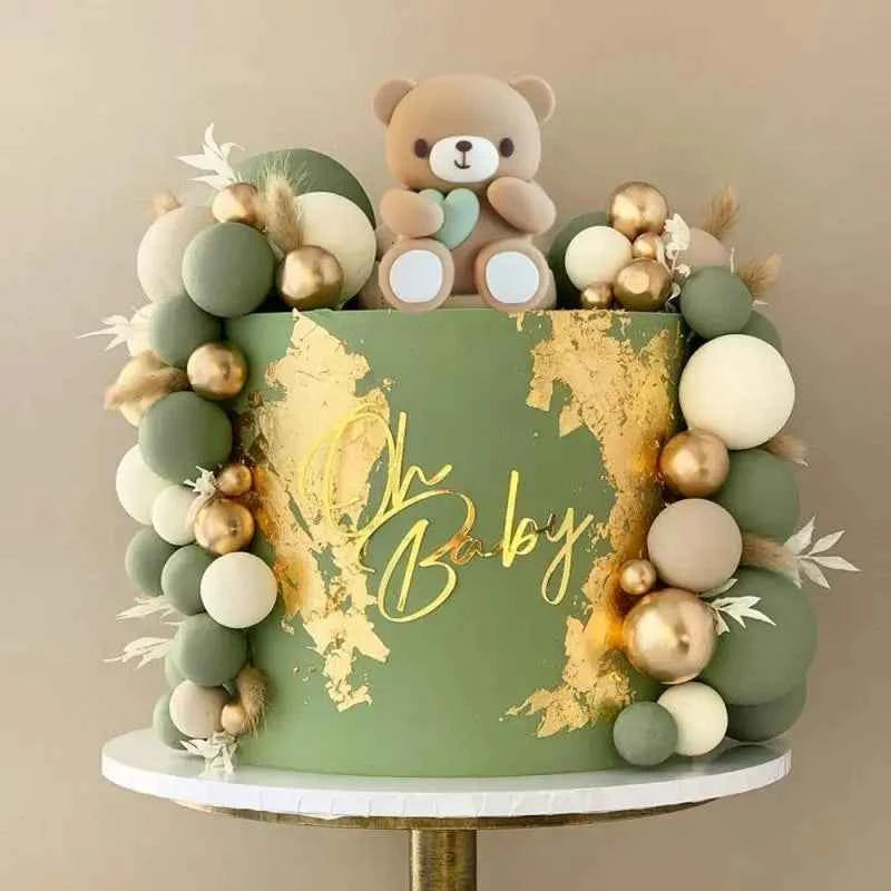 51Pcs Bear Cake Toppers Gold Green Cake Topper Balls for Happy Birthday  Decoration Baby Shower Baptism Birthday Party supplies