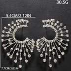 Oversized Crystal Rhinestone Geometric Fan Stud Earrings Drag Queen Stage Jewelry
