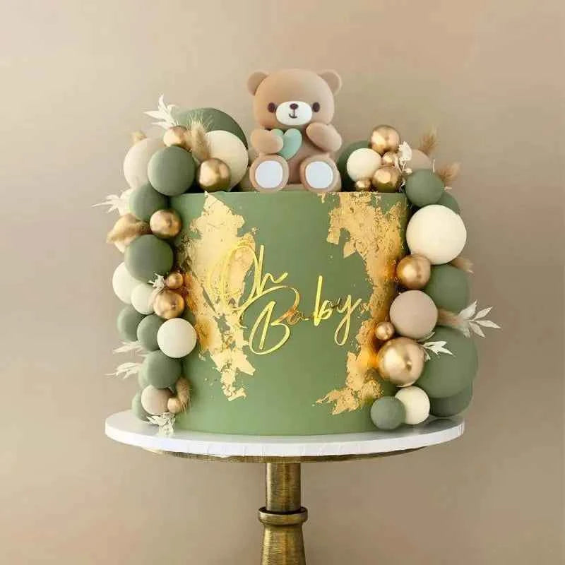 51Pcs Bear Cake Toppers Gold Green Cake Topper Balls for Happy Birthday  Decoration Baby Shower Baptism Birthday Party supplies