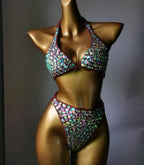 Nightclub Bar Sexy Disco Pole Dance Crystal Bikini Costume DJ Dancer Club Party Rave Outfit Pink Rhinestones Bra Set Stage Wear