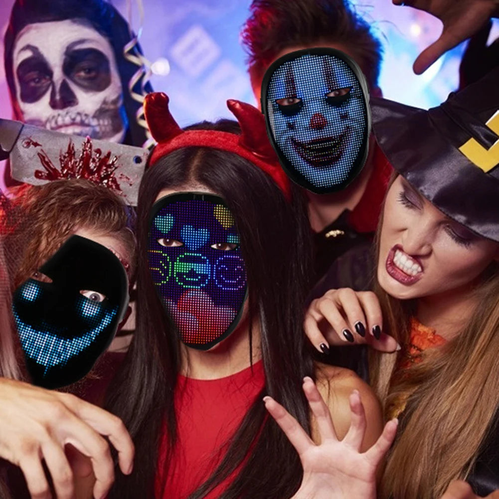 LED Party Mask Bluetooth-connected Programmable USB Charging Glow-in-the-Dark Mask Gestures Sensing Lights Up For Masquerades