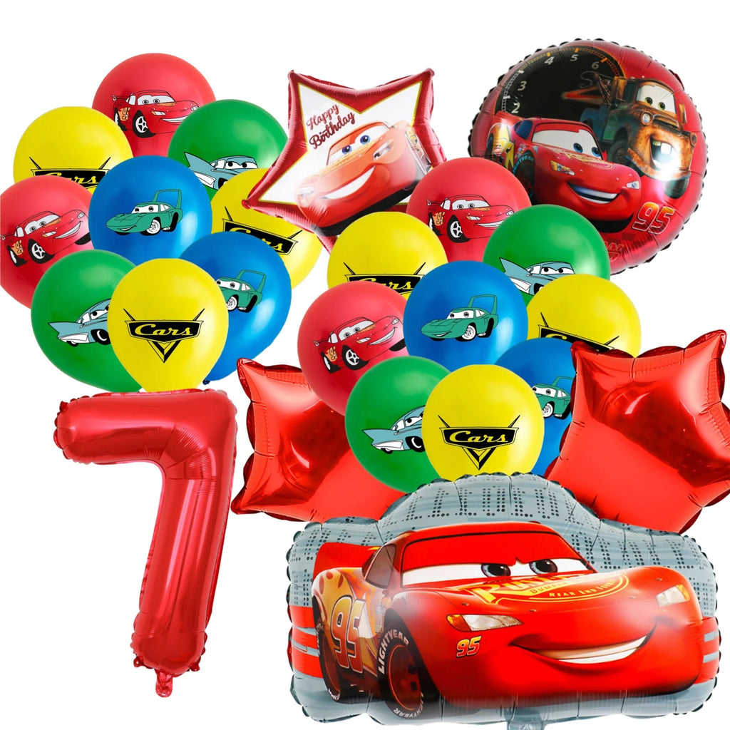 Car-Themed Cartoon Birthday Party Balloon Decoration Package Latex Balloons and Extra-Large Foil Balloons for Birthday Party