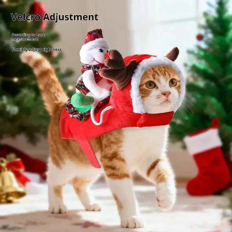 Funny Pet Christmas Snowman Riding Horse Costumes Dressed Up Dogs Cats Puppy Cosplay Party French Bulldog Chihuahua Pet Clothing