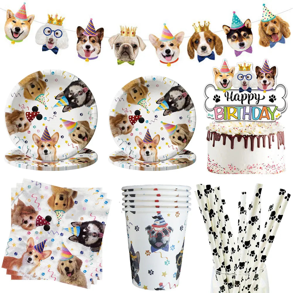 Dog Party Decoration Pet Party Tableware Plate Cup Napkin Tablecloth Birthday Party Banner - Big Tim's Magic Emporium