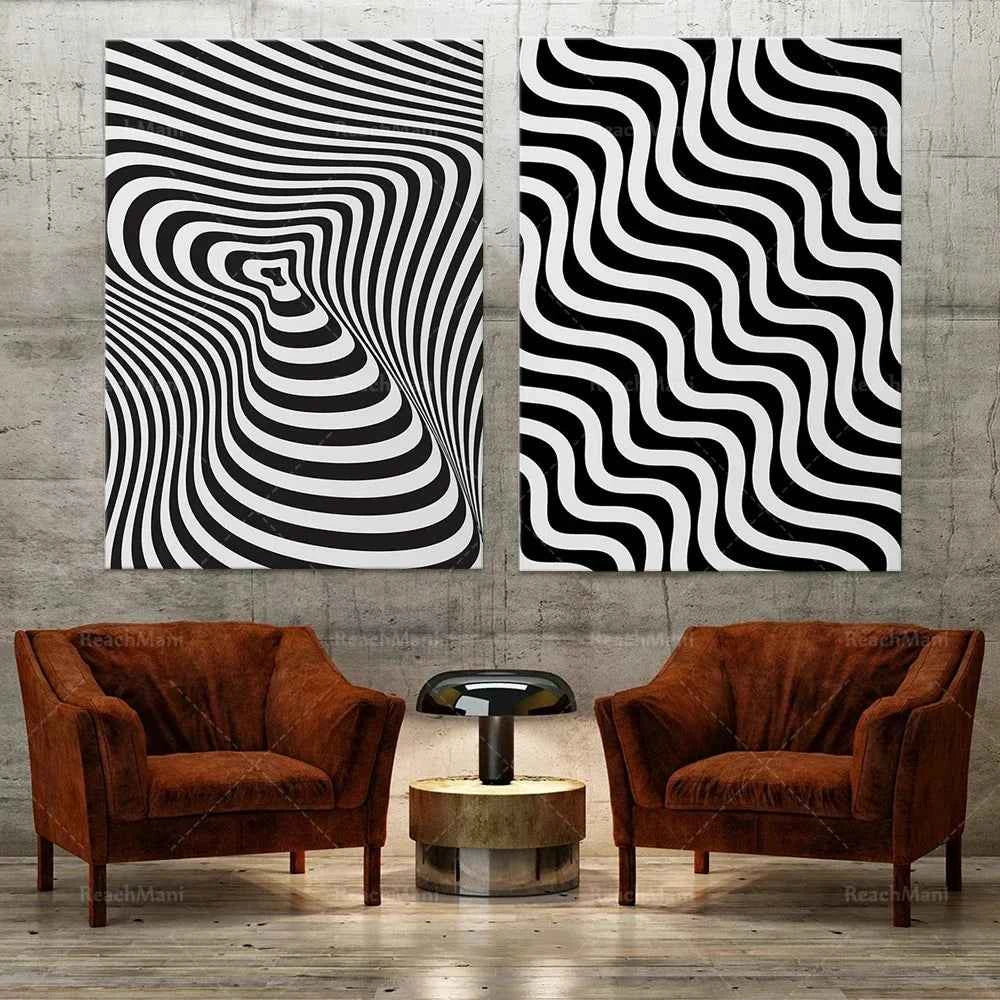 Optical Illusion Wall Art Poster | Black and White Op Art Effect | Modern, Simple, Unique, Eclectic Vertical Black and White Op