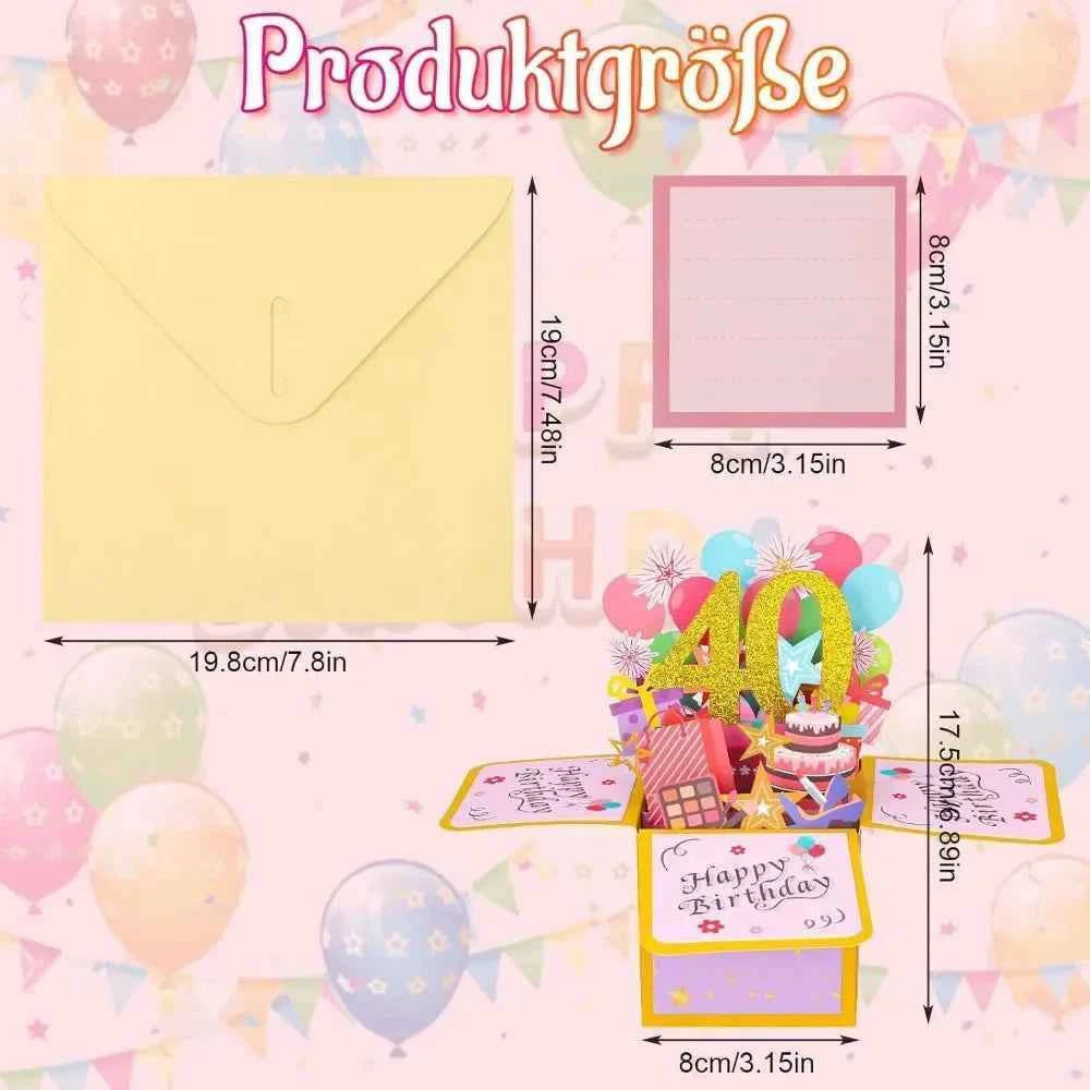 18/30/40/50/60th Happy Birthday Card,Funny Envelope 3D Pop Up Birthday Greeting Card Colorful Flower Birthday Greeting Card