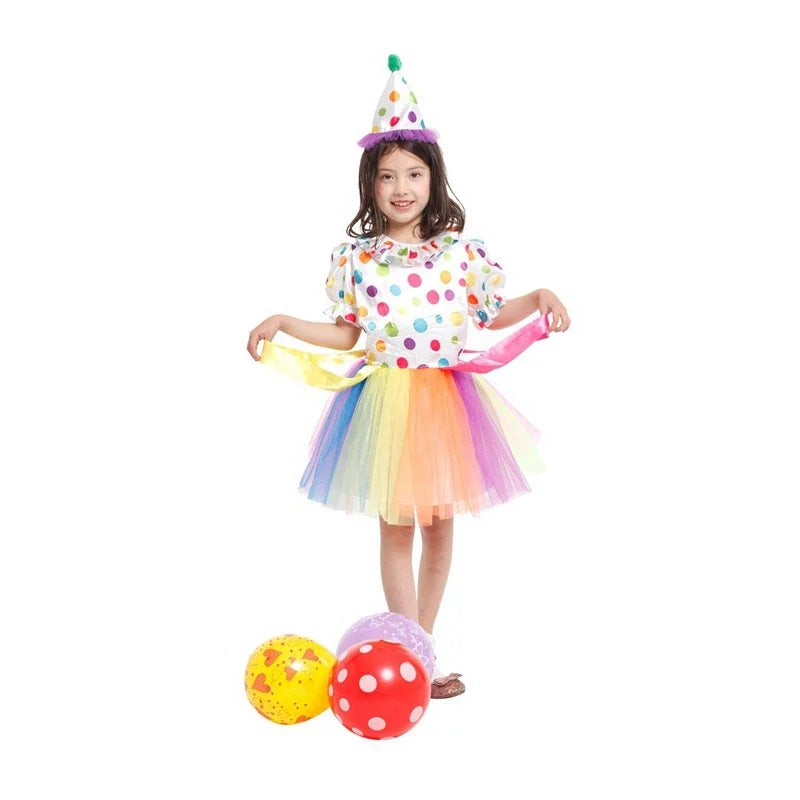 3-4T 4-8Y Child Kids Toddler Rainbow Big Top Fun Clown Costume for Girls Tutu Dress Halloween Purim Carnival Party Fantasia - Big Tim's Magic Emporium