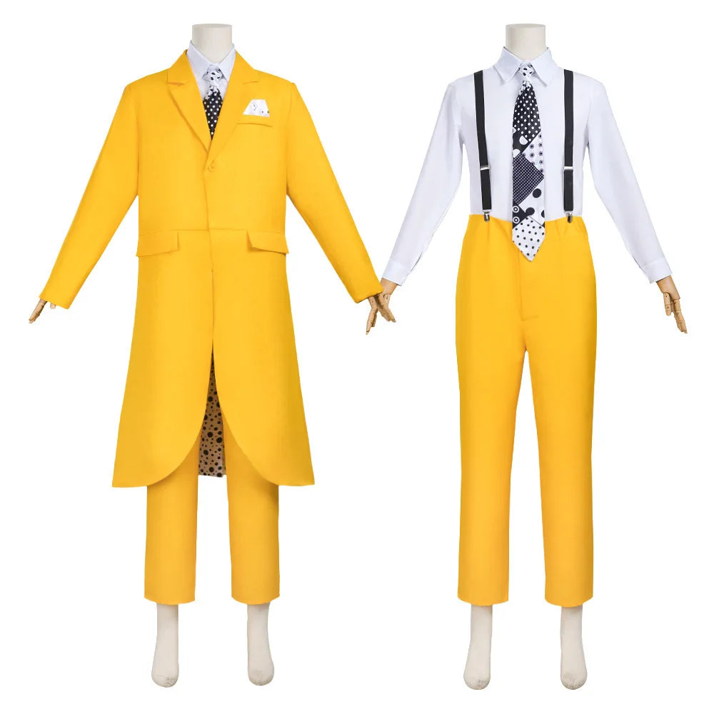 Movie The Mask Cosplay Yellow Uniform with Hat Green Mask Halloween Carnival Party Clown Props Costume - Big Tim's Magic Emporium